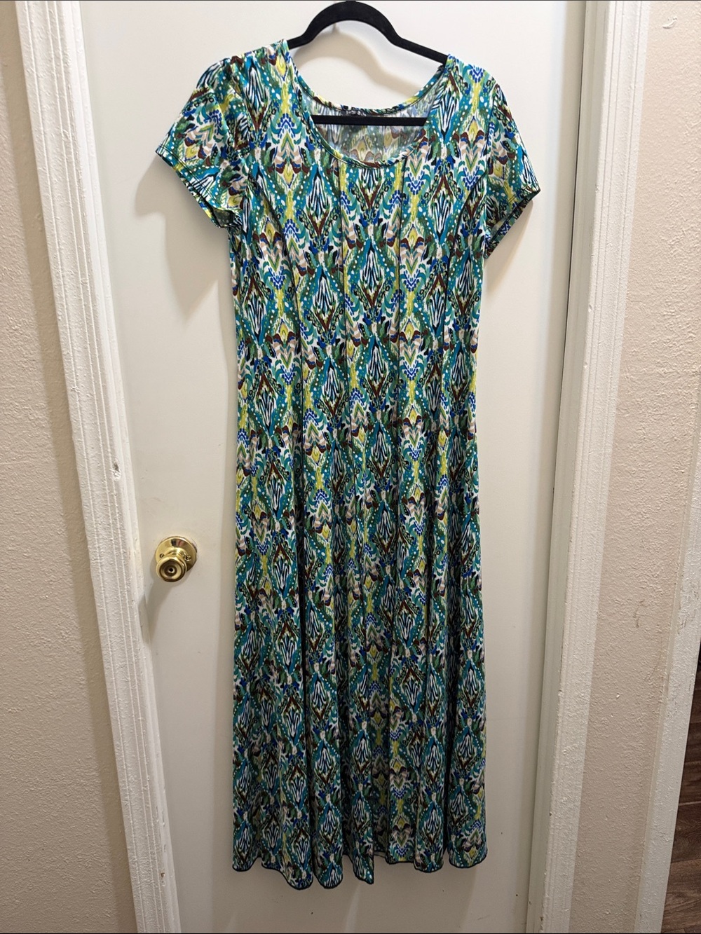 Teal Multi-Print Short Sleeve Maxi Dress